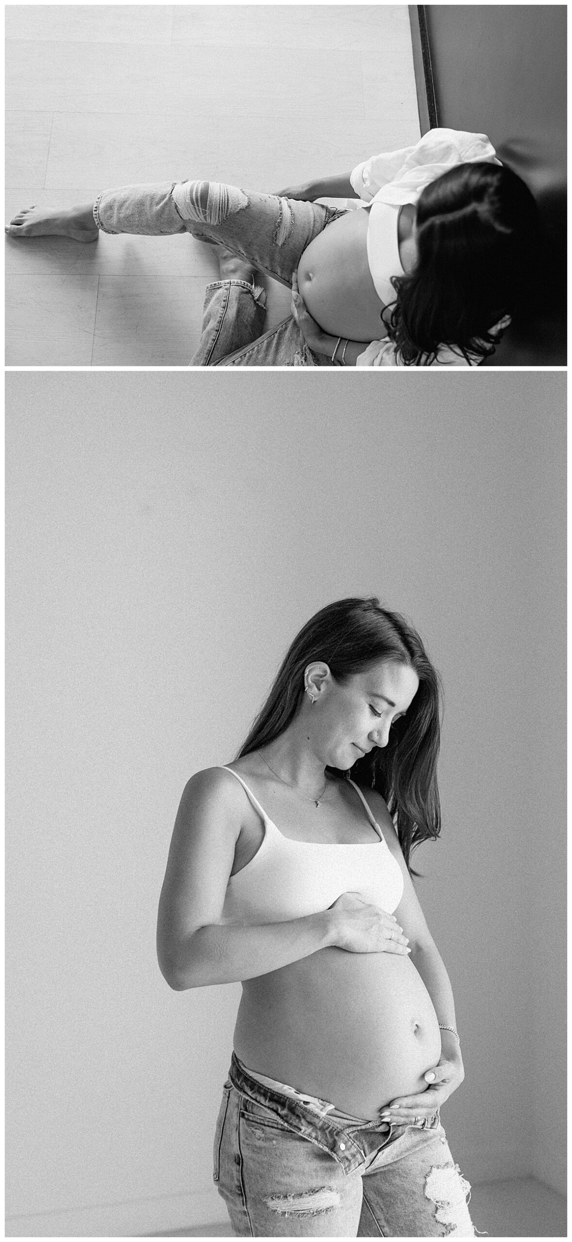Mom holds pregnant belly close for Austin Motherhood Photographer
