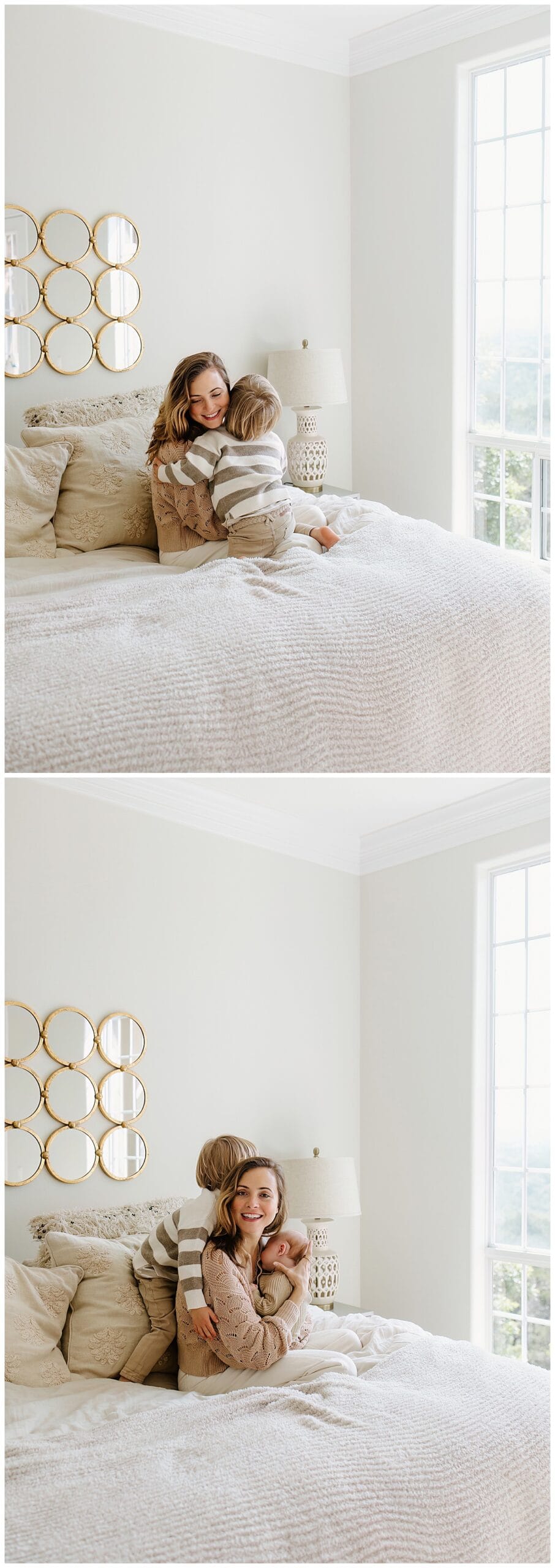 Mother and son cuddle on the bed together for Our Adventuring Souls Photography