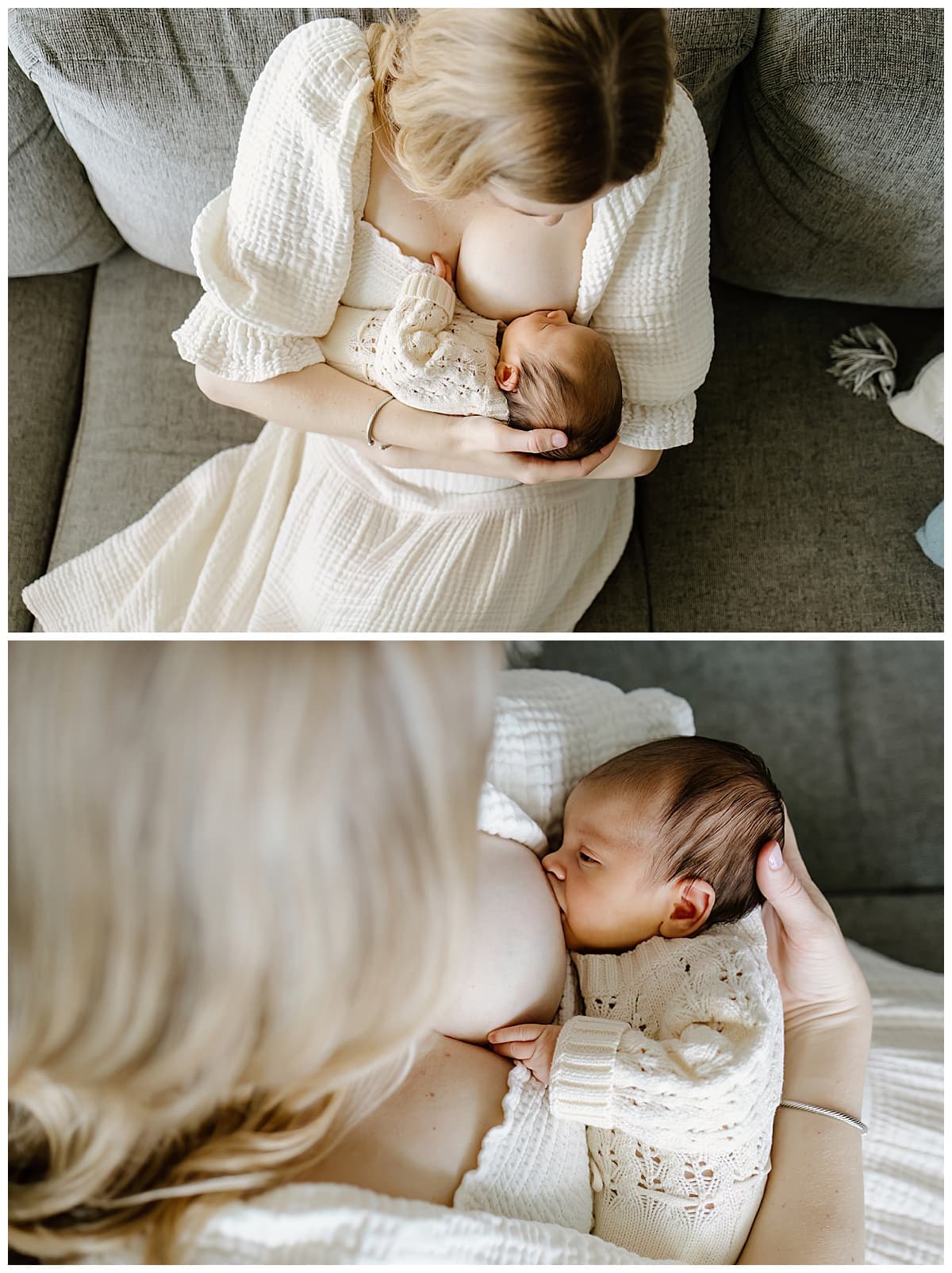 Mom feeds baby for their In-Home Newborn Storytelling Session