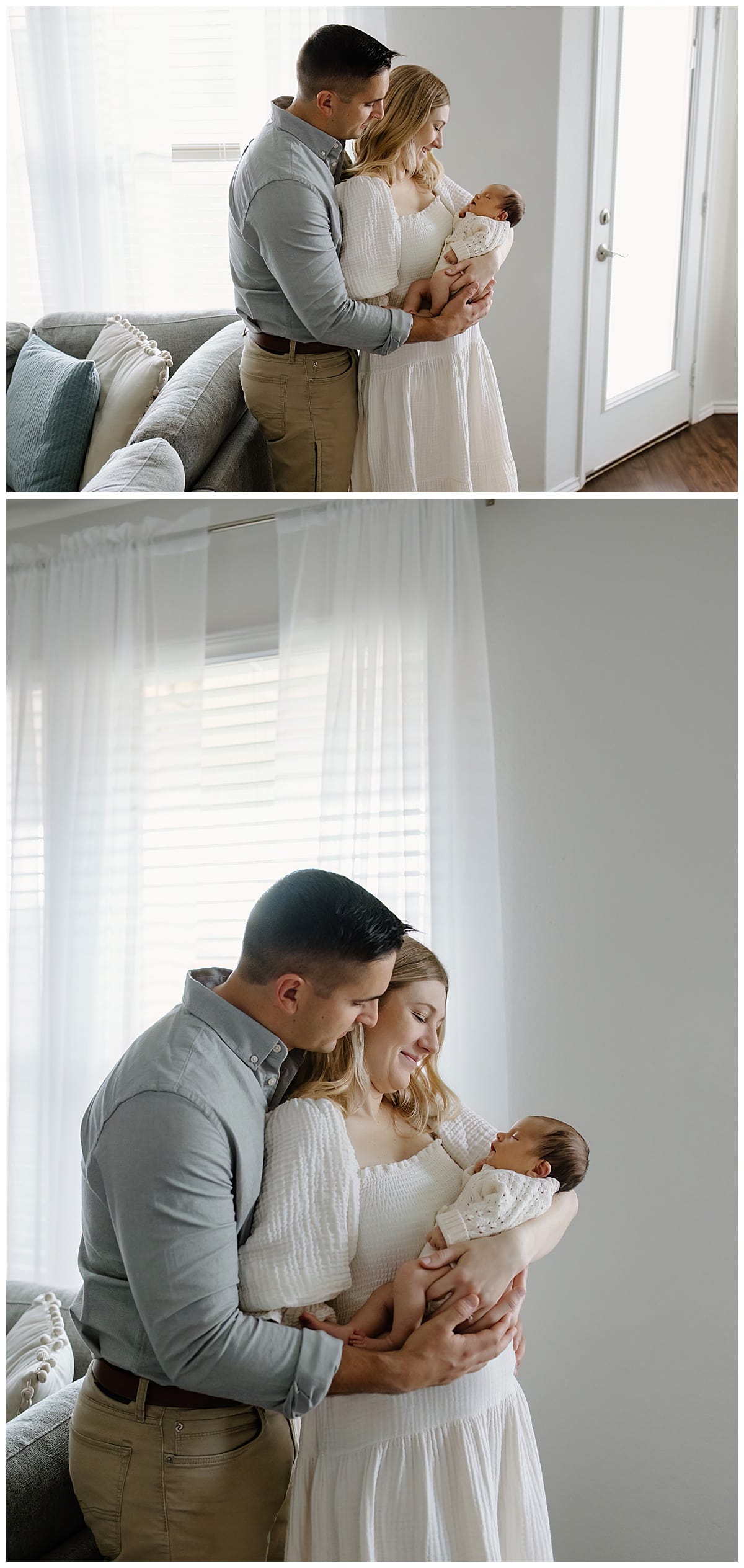 Mother and father smile at baby for In-Home Newborn Storytelling Session