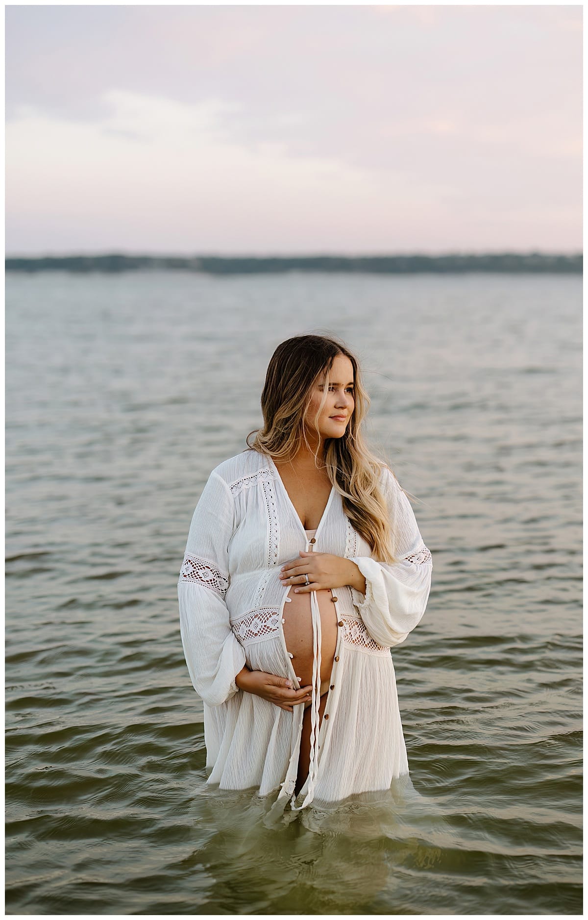 Woman embraces pregnant belly for Austin Motherhood Photographer