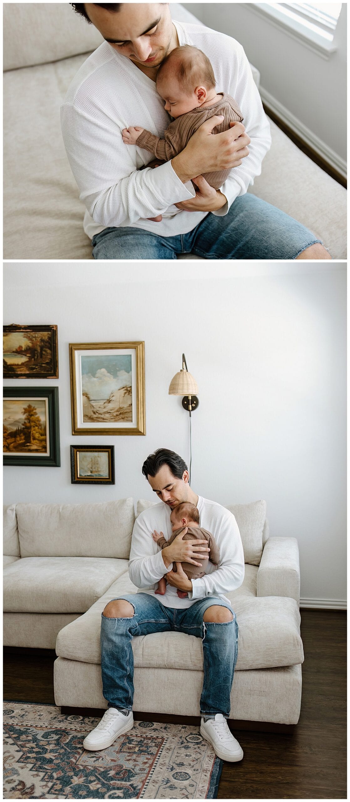After Preparing For Your Newborn Storytelling Session dad and son share special moment together 