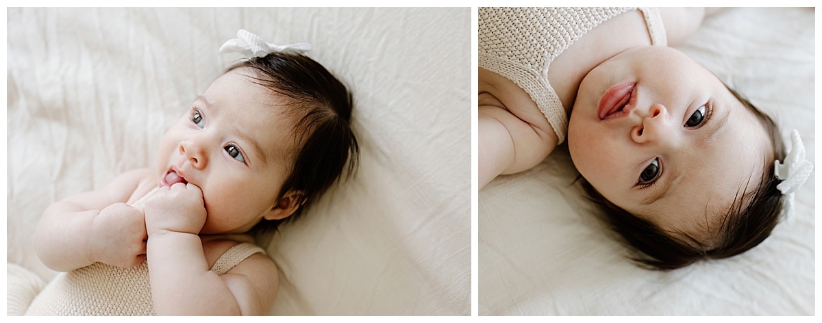 Baby gurl lays on the bed for Our Adventuring Souls Photography