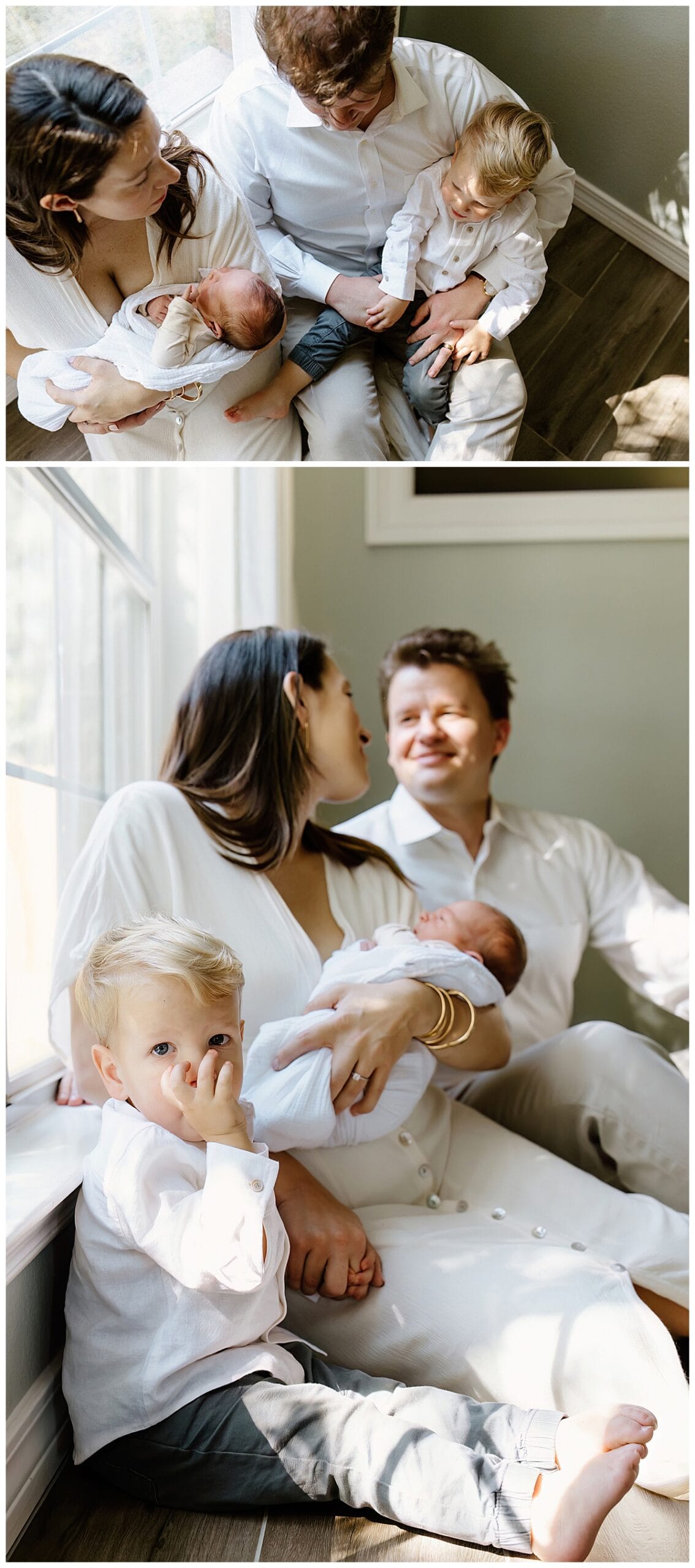 Parents smile at one another and hold kids close to Create Memories during their Newborn Storytelling Session