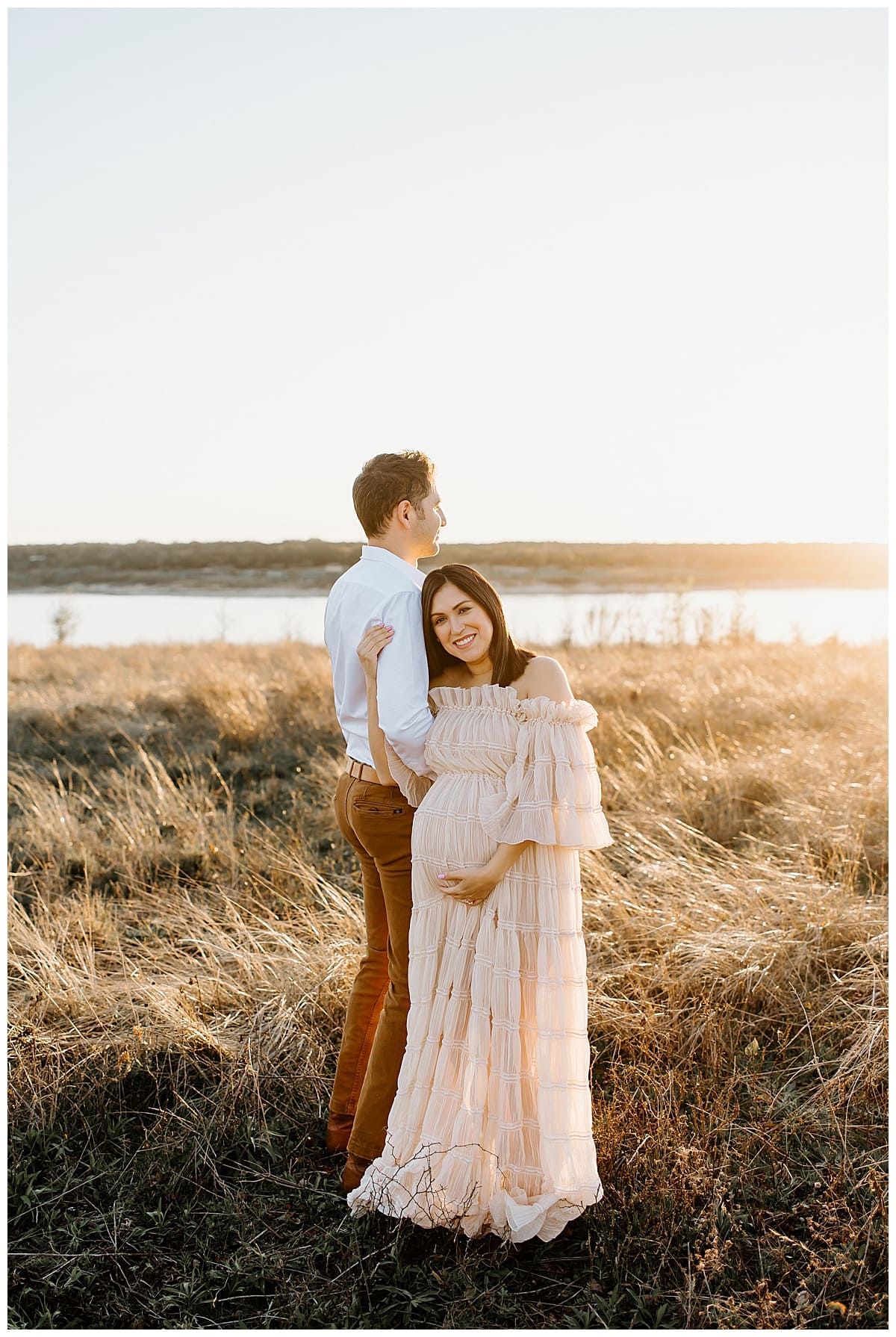 Mom rests her head on dads arm for outdoor lifestyle photoshoot