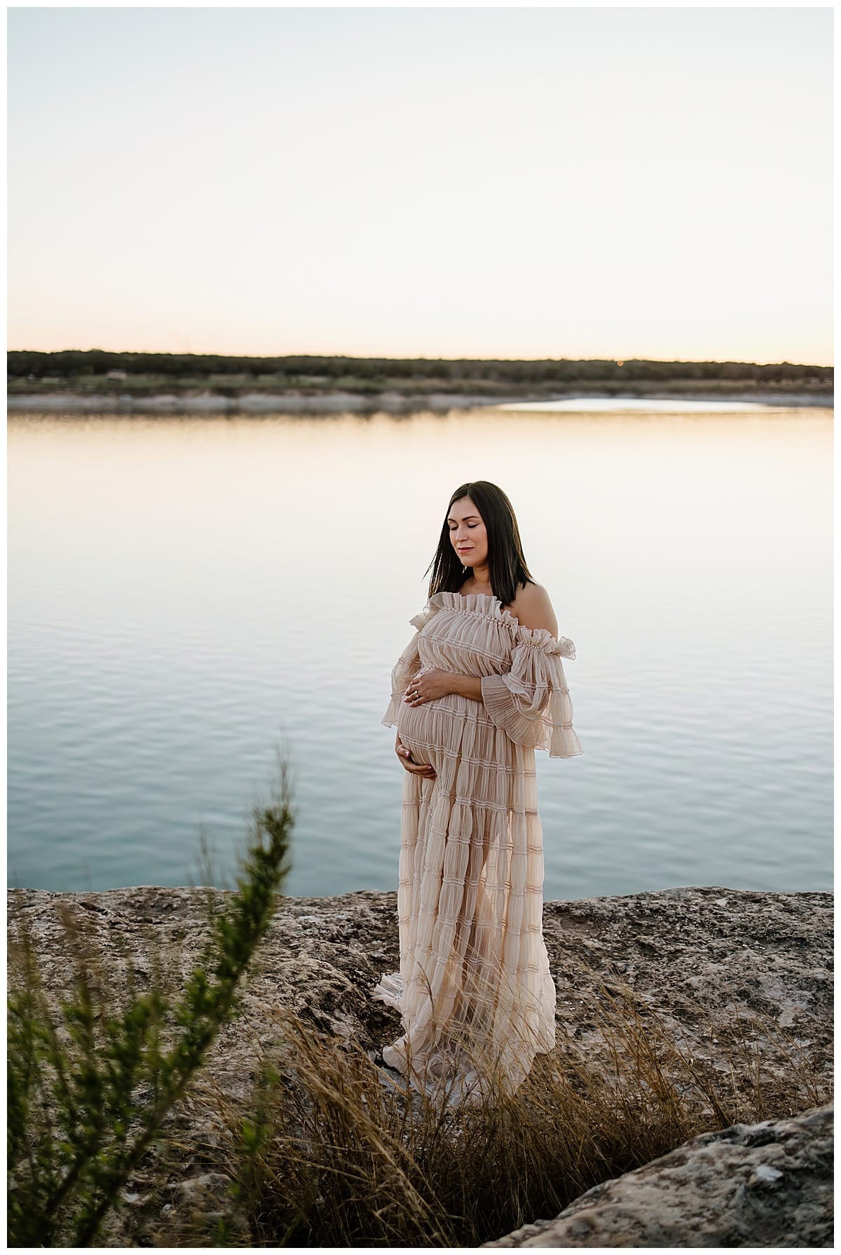 Mom holds pregnant belly for Austin Motherhood Photographer