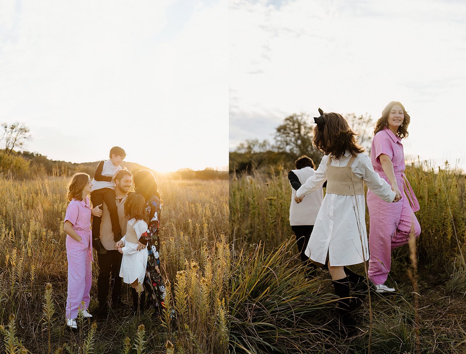 Family laugh and smile together in the field for Our Adventuring Souls Photography